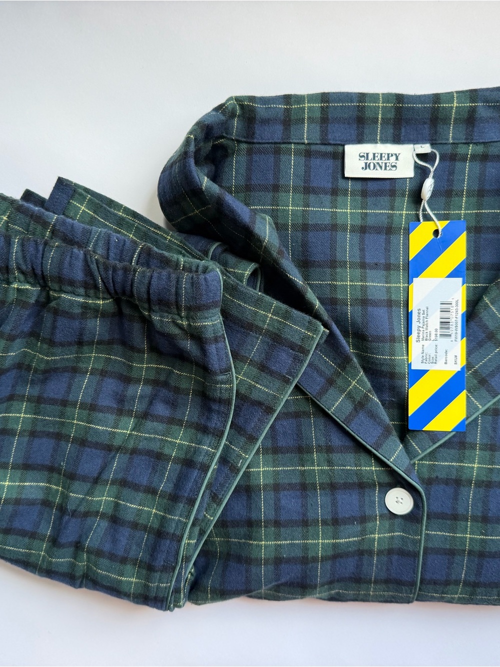Sleepy Jones Men’s Navy & Green Plaid Pajama Set